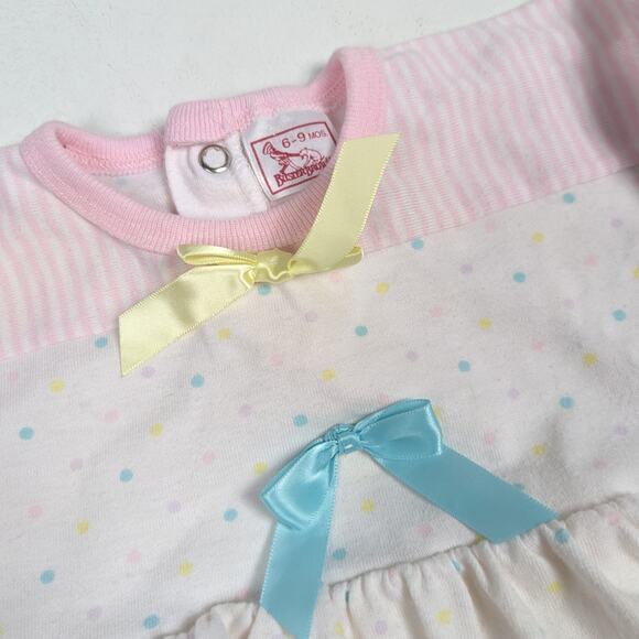 Vtg Buster Brown Bubble Romper Baby Girls Sz 6-9m Pastel Colorblock 90s - Picture 2 of 7